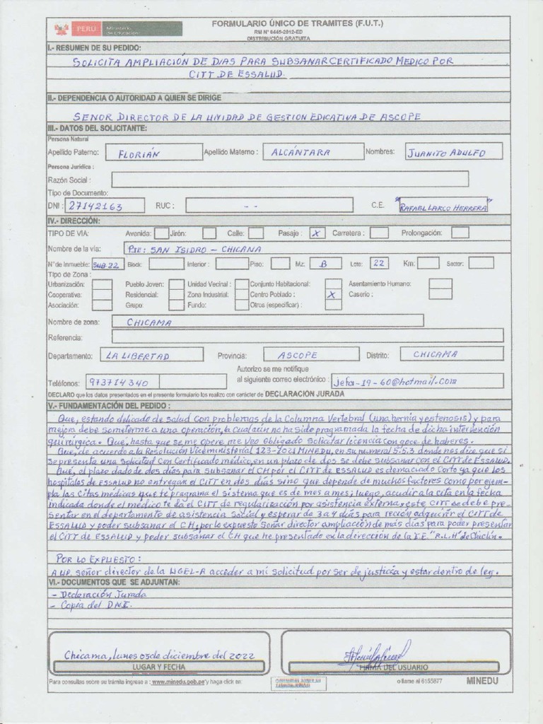 Solicitud de Ampliación para Subsanar Citt - Florian Alcantara Juanito ...