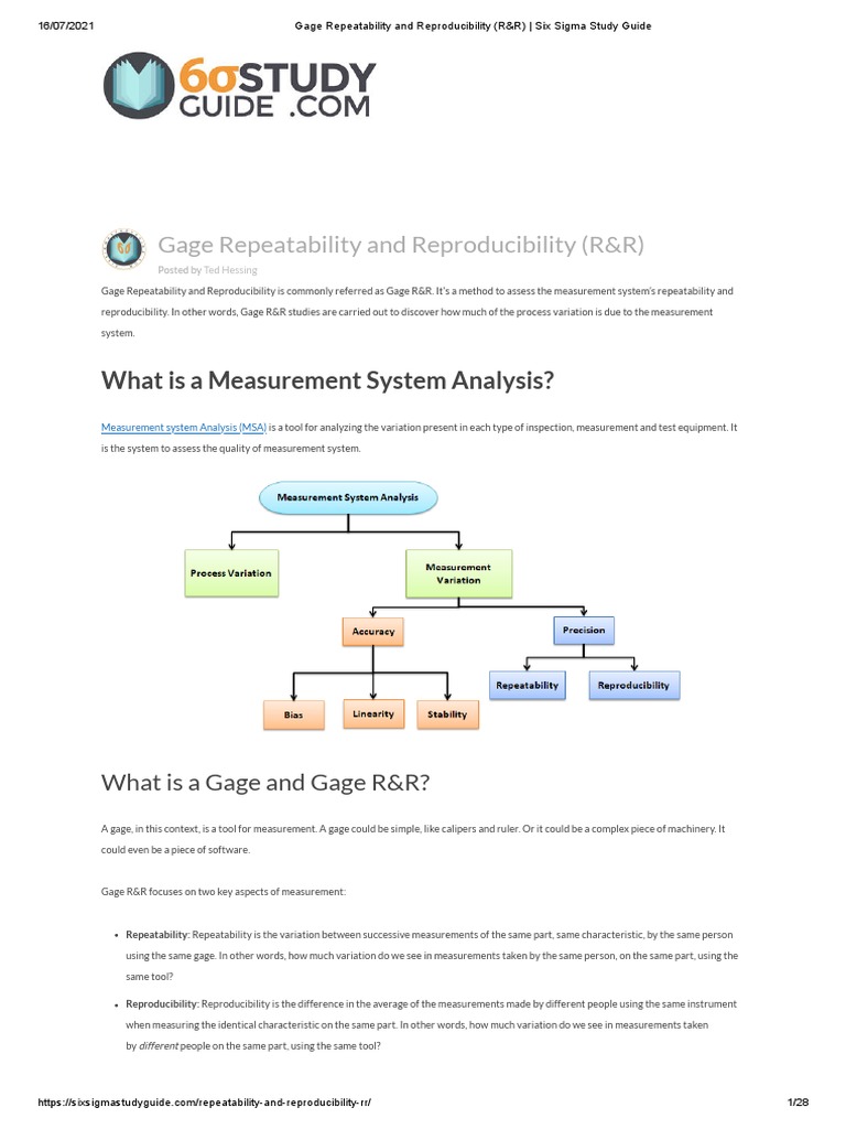 Gage Repeatability and Reproducibility (R&R) Six Sigma Study Guide