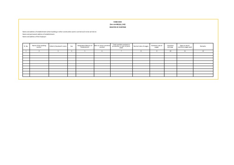 Overtime Register Form XXXII | PDF
