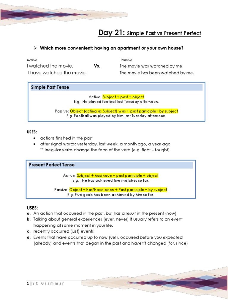 Past and Present Tense Grammar Guide | PDF | Subject (Grammar ...
