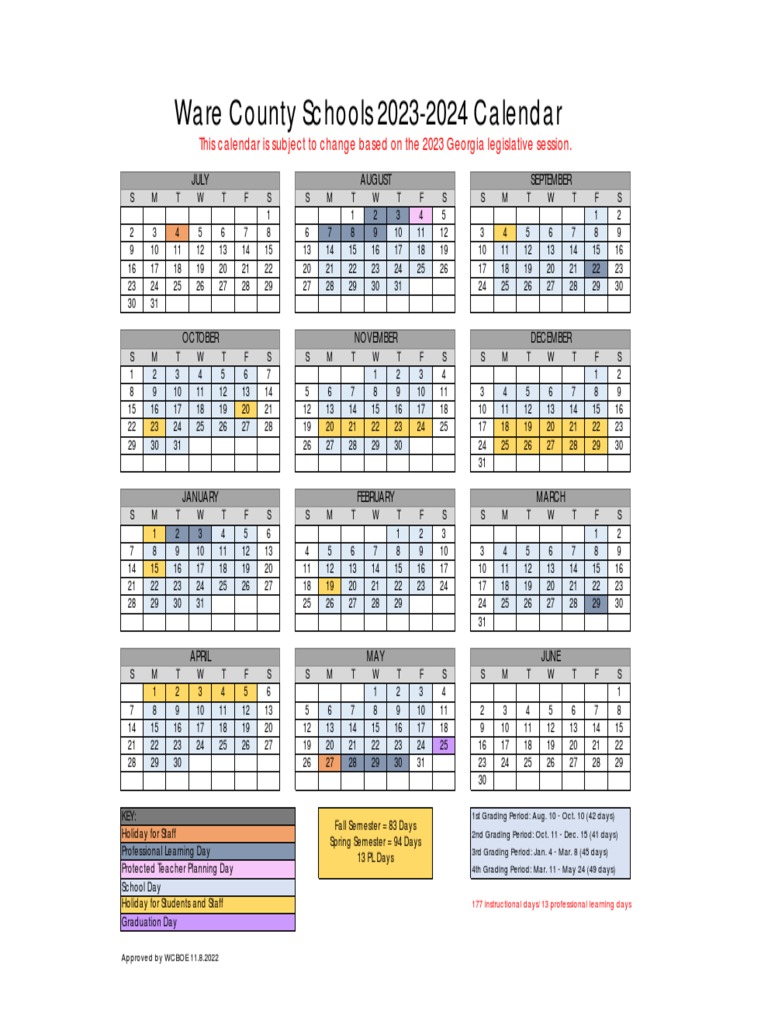 20232024 WCS Block Calendar PDF Schools Educational Institutions