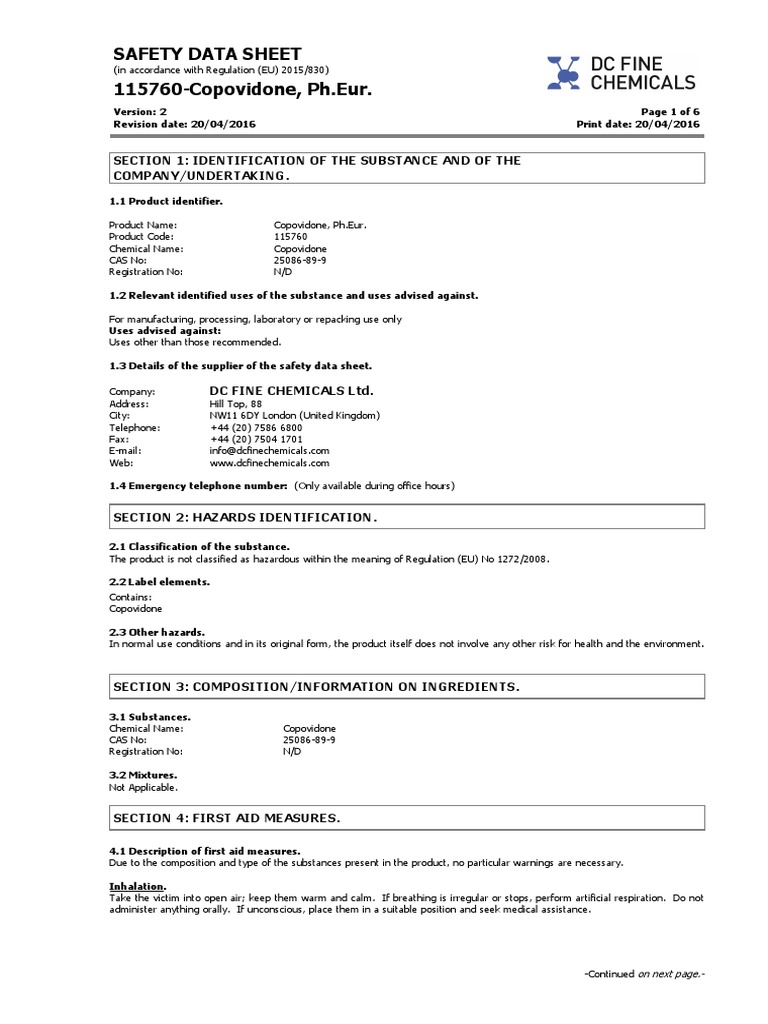 SDS en PDF Personal Protective Equipment Chemical Substances
