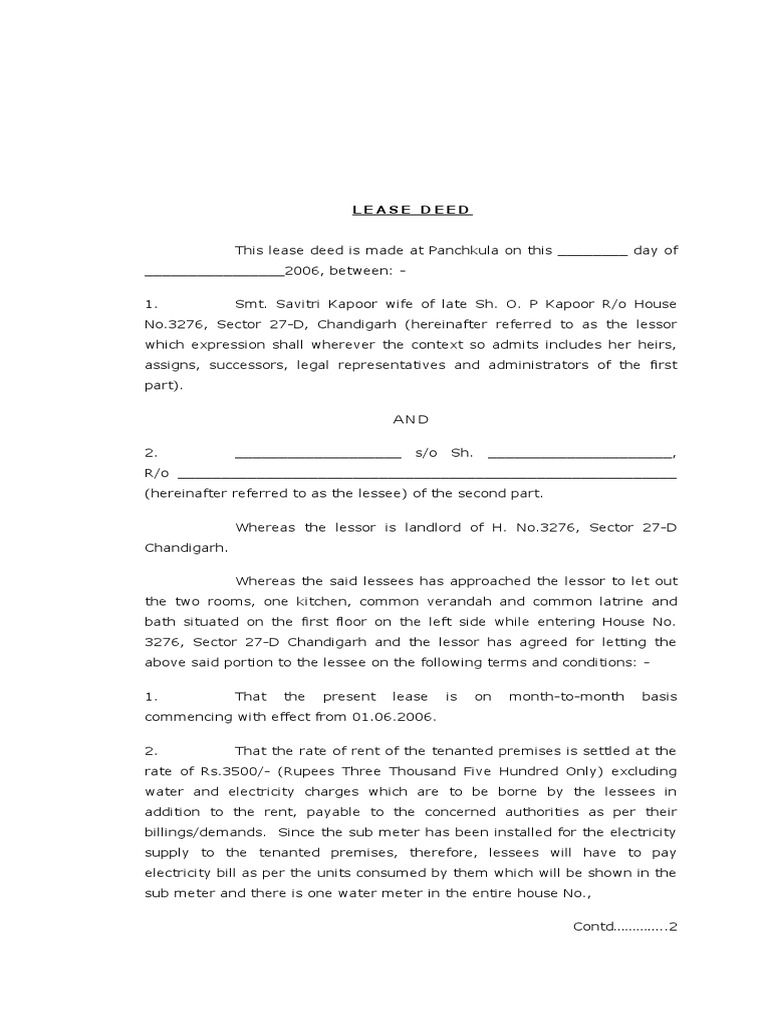 Lease deed sample pdf lease leasehold estate