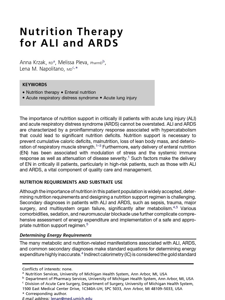 Nutrition Therapy for ALI and ARDS | PDF | Inflammation | Intensive ...