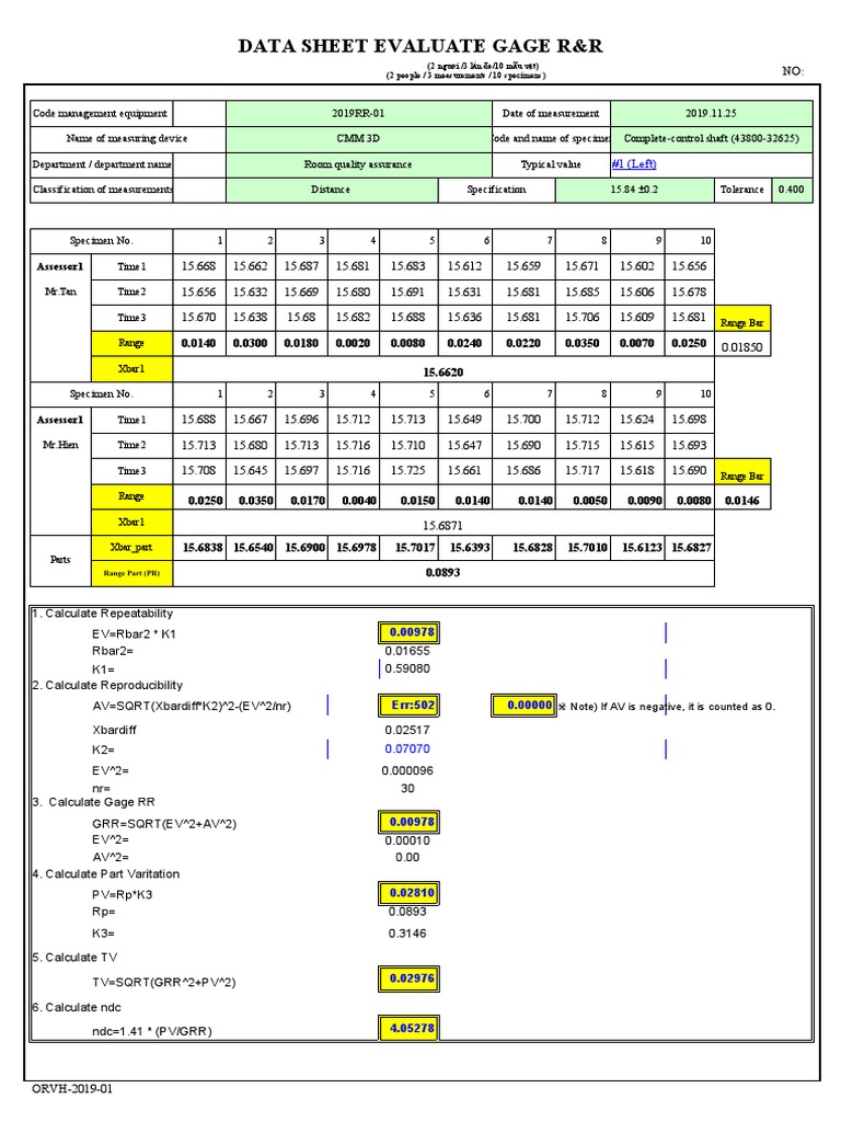 Gage R&Rpart To PartTolerance PDF Science Metrology