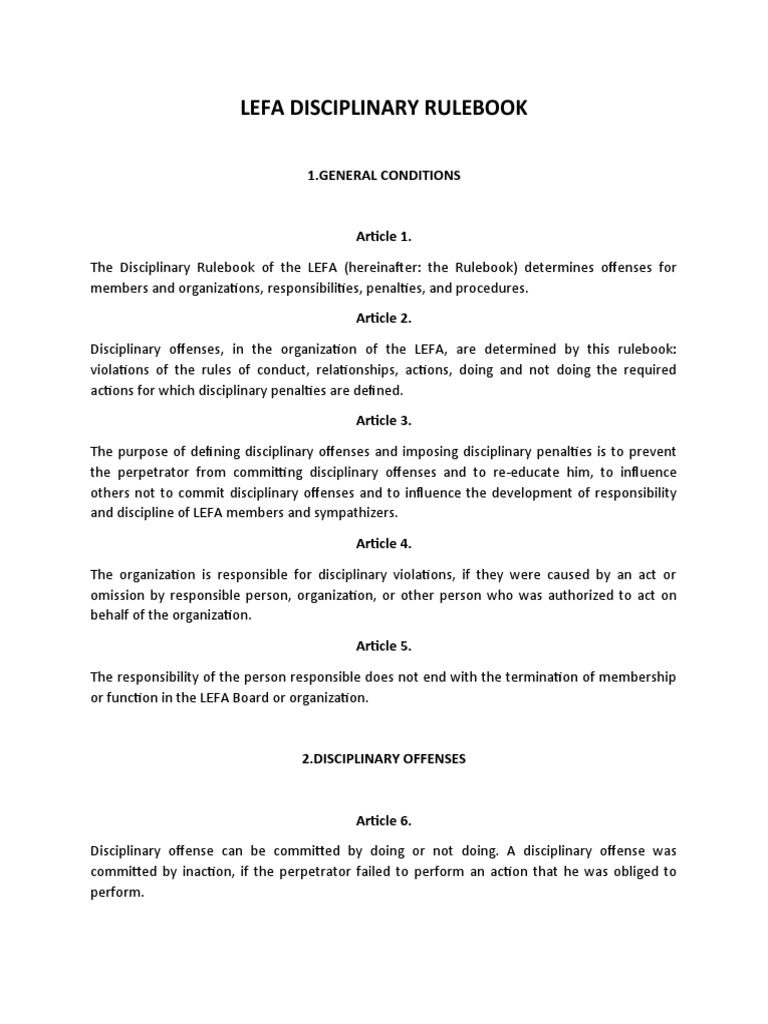LEFA Disciplinary Rulebook | PDF | Crimes | Crime & Violence