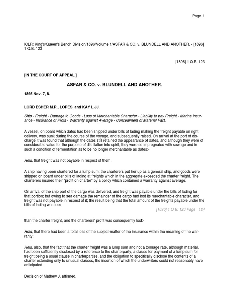 ASFAR & CO. v. BLUNDELL AND ANOTHER. ( PDF Insurance Bill Of Lading