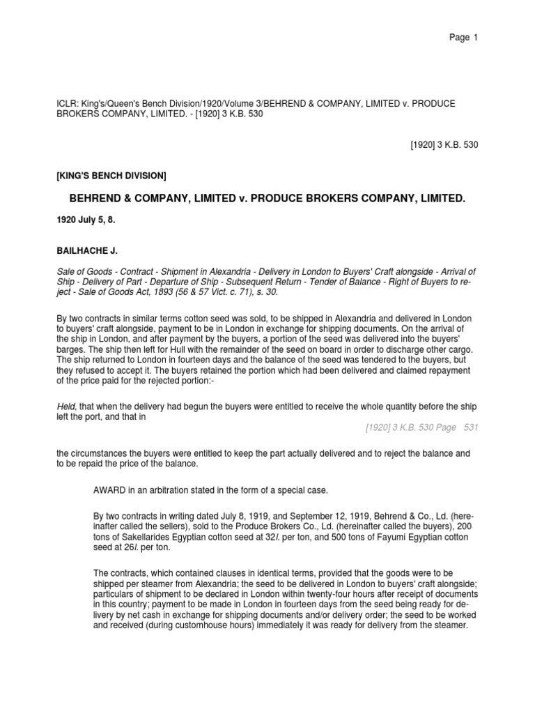 BEHREND & COMPANY, LIMITED v. PRODUCE BR PDF Bill Of Lading
