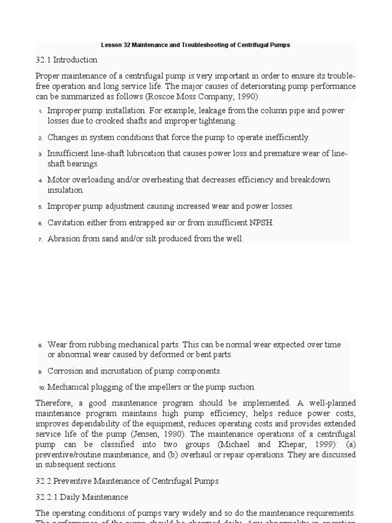 Maintenance and Troubleshooting of Centrifugal Pumps PDF Pump