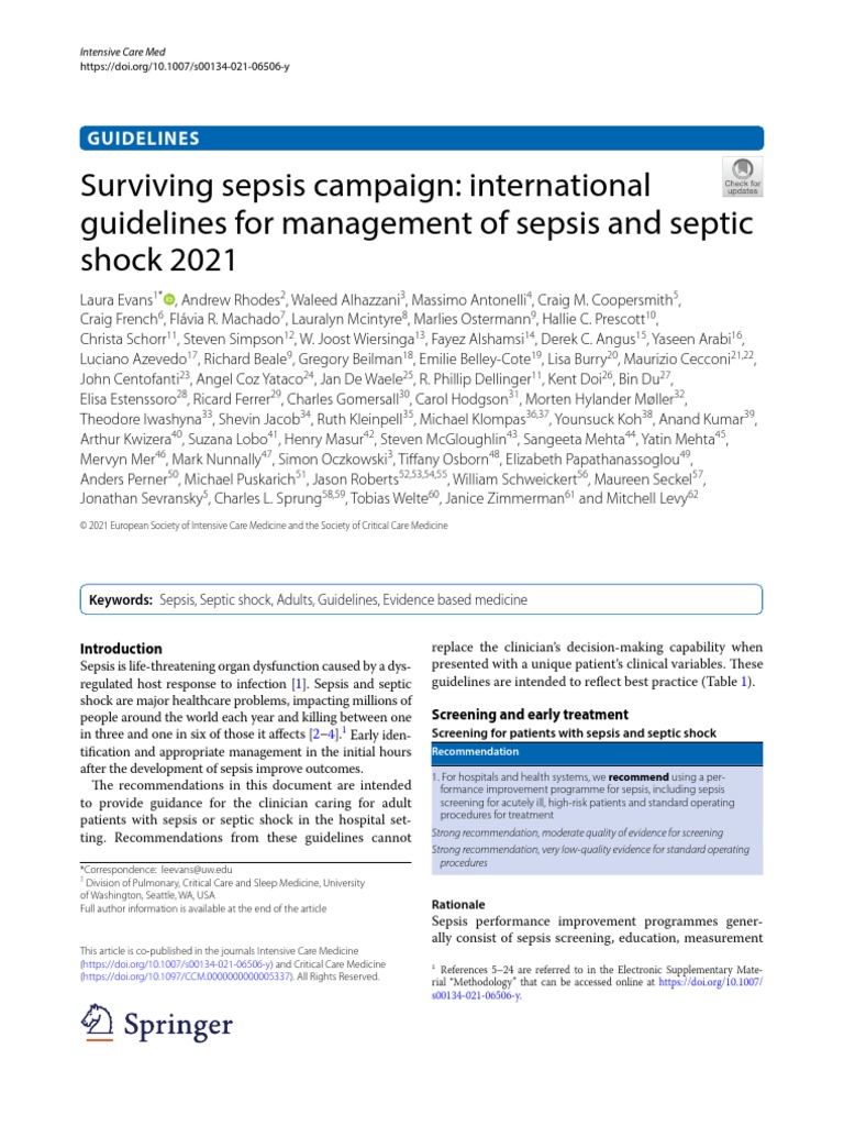 Paper - Guidelines - Surviving Sepsis Campaign 2021 | PDF | Sepsis ...