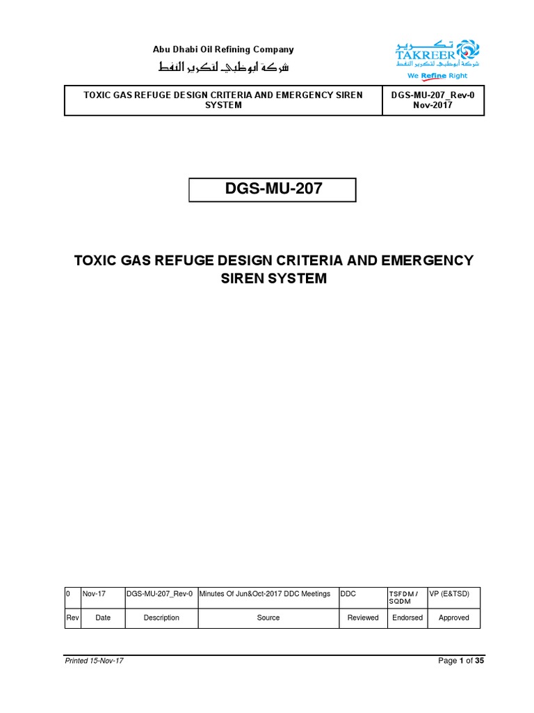 Toxic Gas Refuge Design Criteria and Emergency Siren System for Abu Dhabi Oil Refining Company