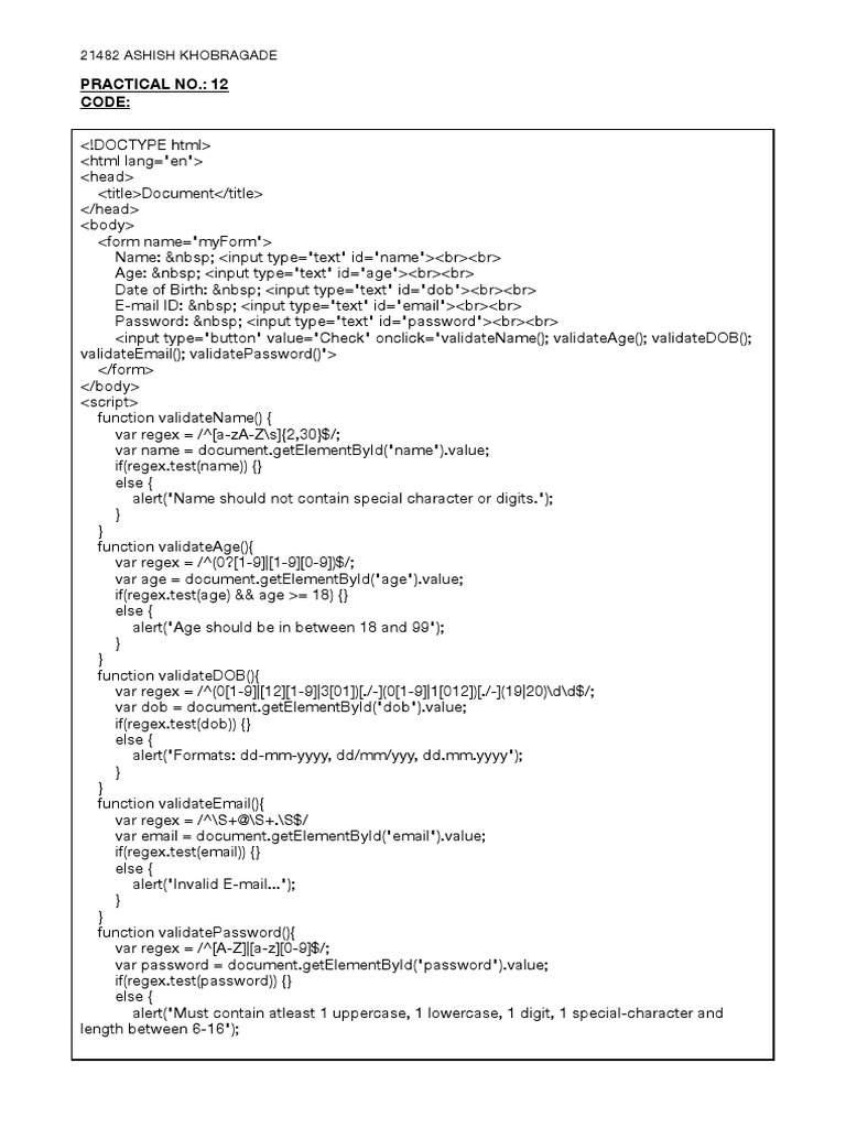 Practical HTML and CSS Validation Code | PDF | Computer Science ...