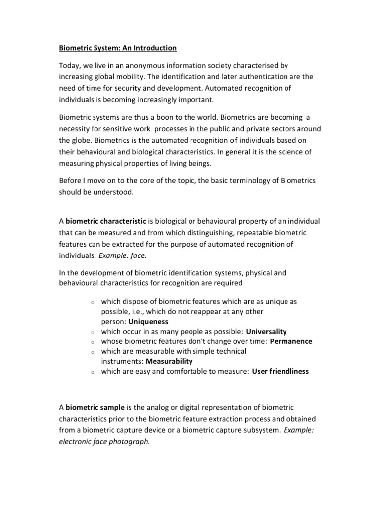 Biometric System Biometrics Identity Document