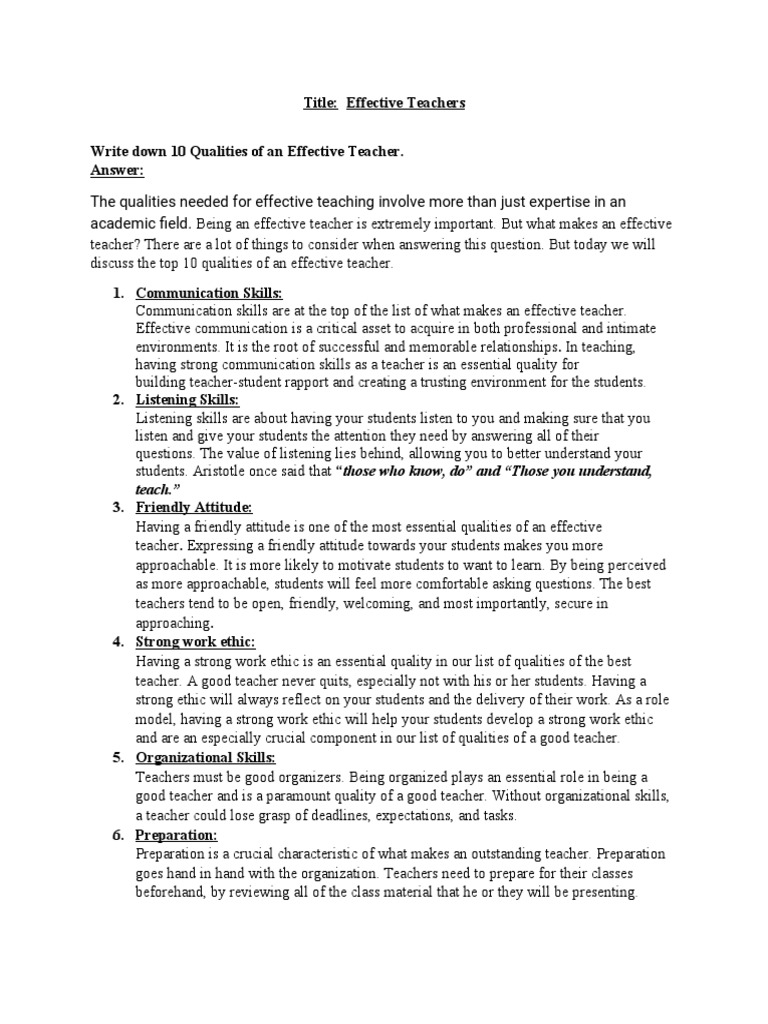 Top 10 Qualities of Effective Teachers | PDF | Teachers | Learning