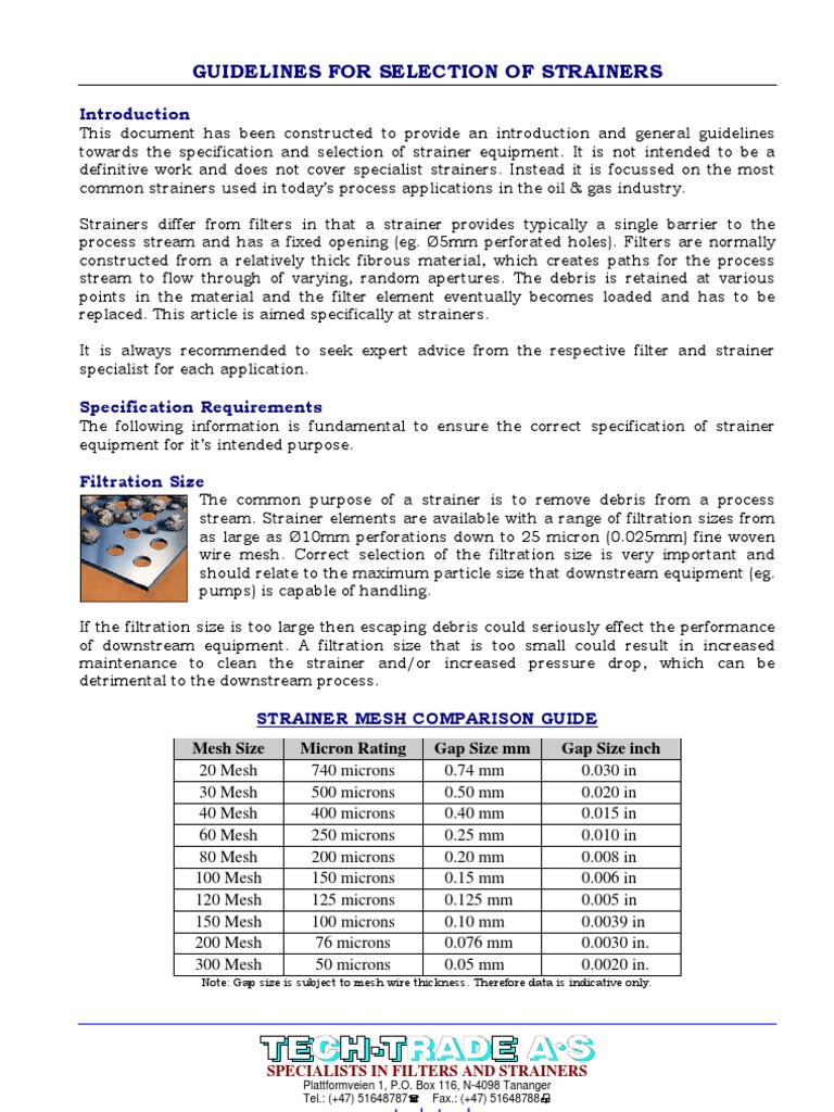 Guidelines For Strainers : Guidelines for The Preparation of Strainer ...
