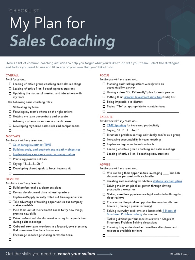 My Plan For Sales Coaching Checklist | PDF | Sales | Team Building