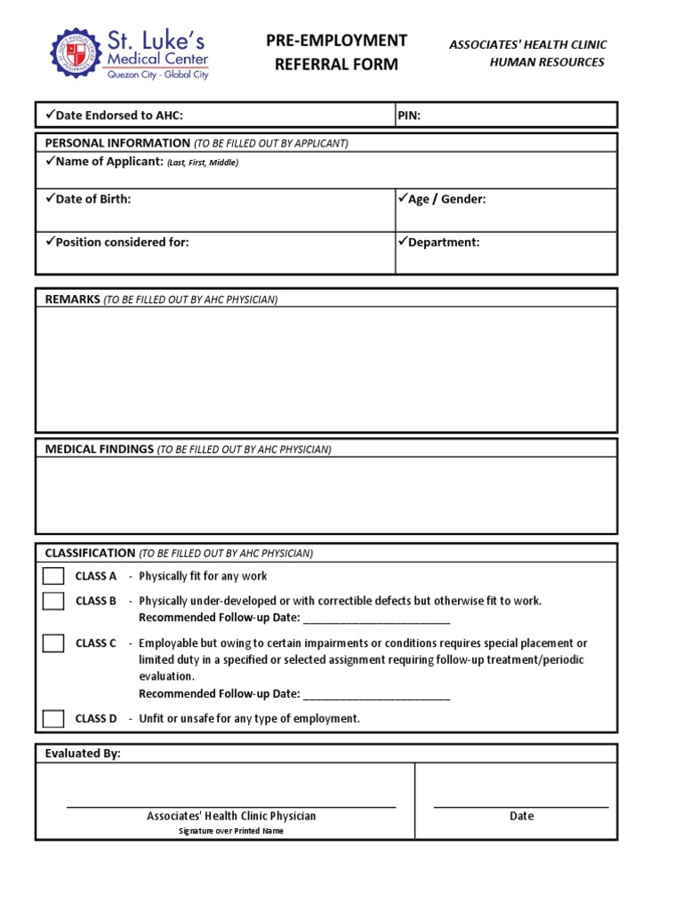PreEmployment Medical Forms PDF Physical Examination Vaccines