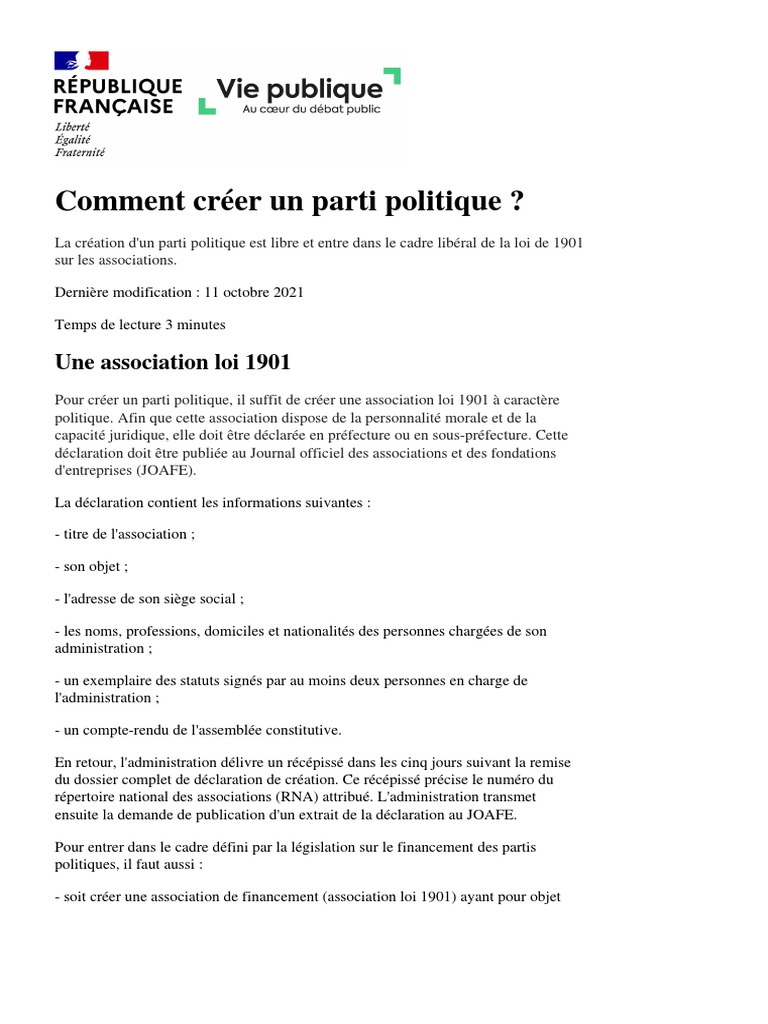 Créer un parti politique en France | PDF | Loi | Gouvernement