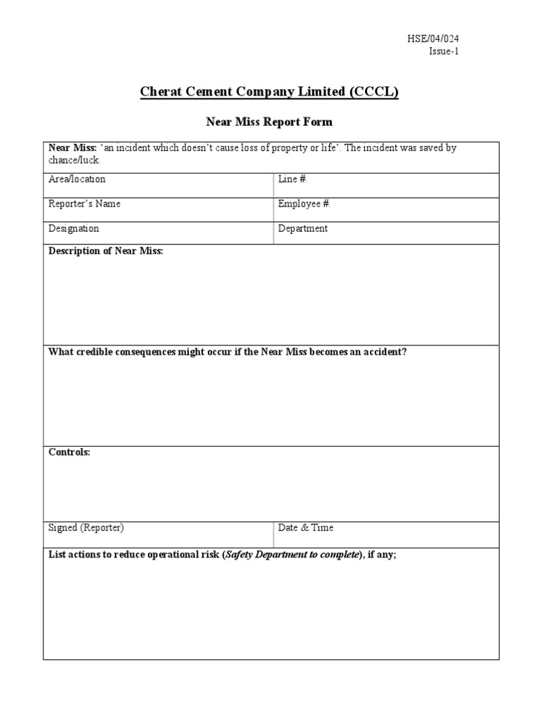 Near Miss Report Form PDF