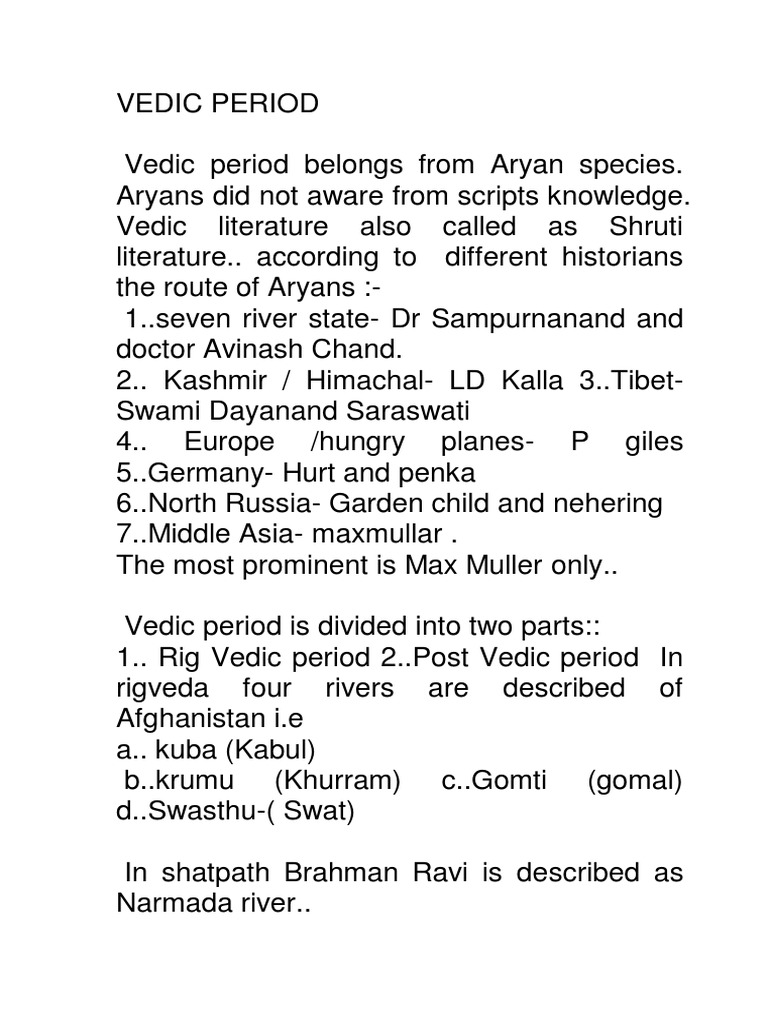 Describe Early Vedic Period