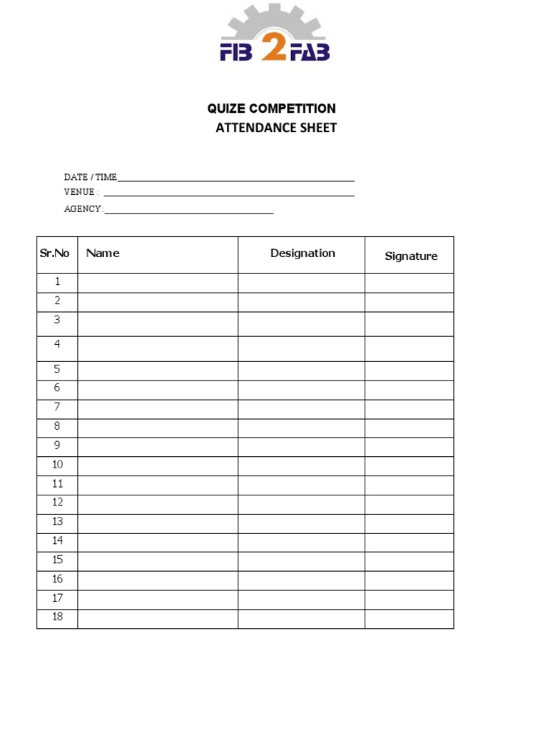 Quiz Competition Attendance Sheet | PDF