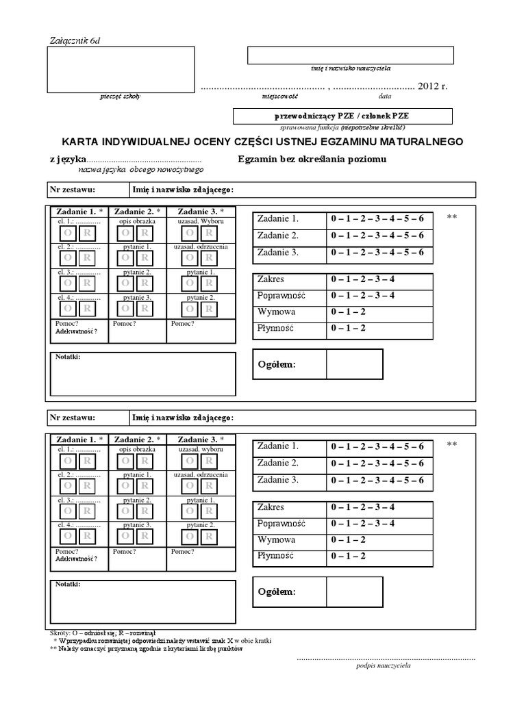Karta Matury Ustnej PDF