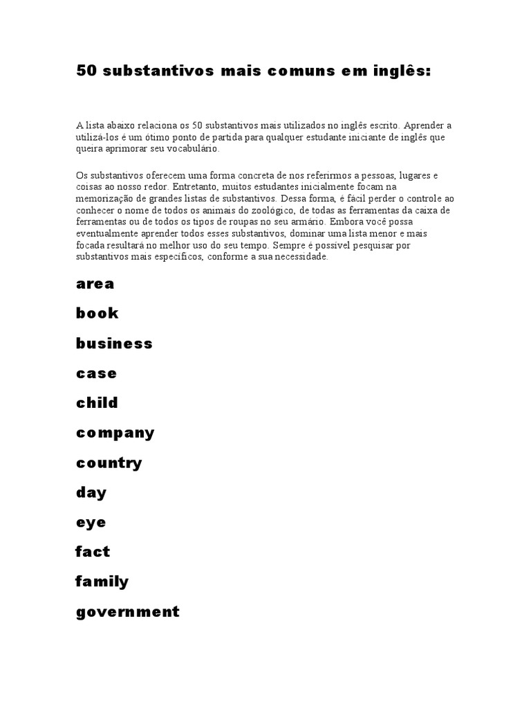50 Substantivos Mais Comuns em Inglês | PDF