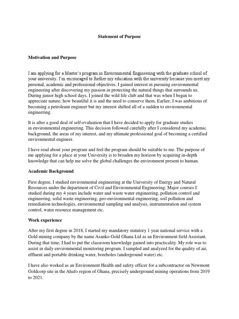 Statement of Purpose | PDF | Engineering | Occupational Safety And Health