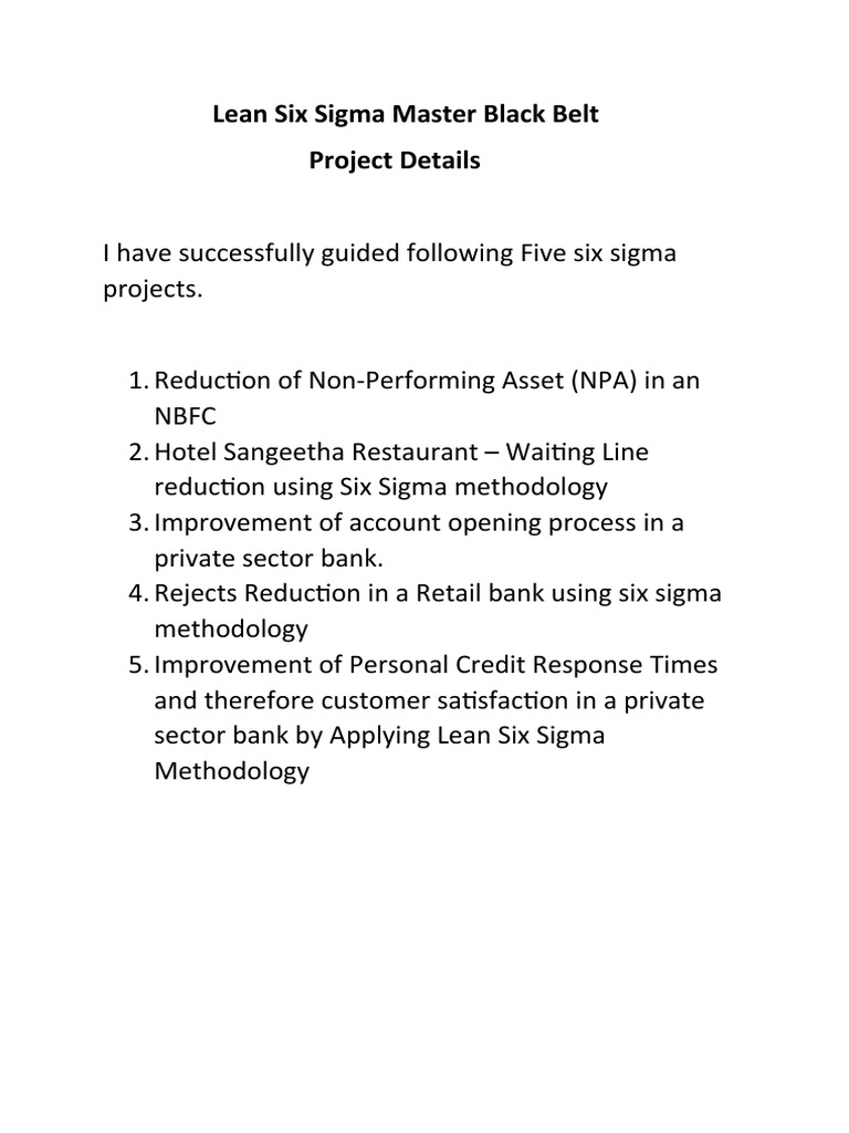 Lean Six Sigma Master Black Belt Projects Guided | PDF | Six Sigma ...