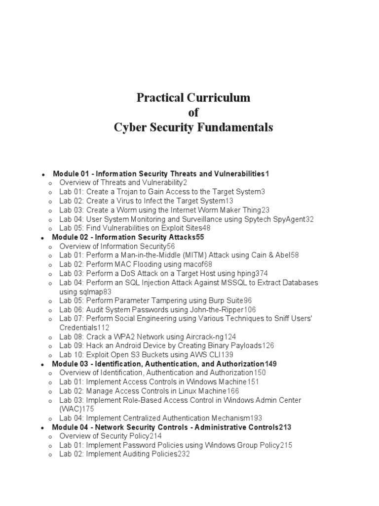 A Comprehensive Curriculum for HandsOn Cyber Security Training Through