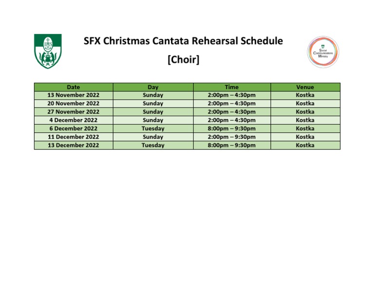 SFX Christmas Cantata 2022 Rehearsal Schedule (Choir) PDF