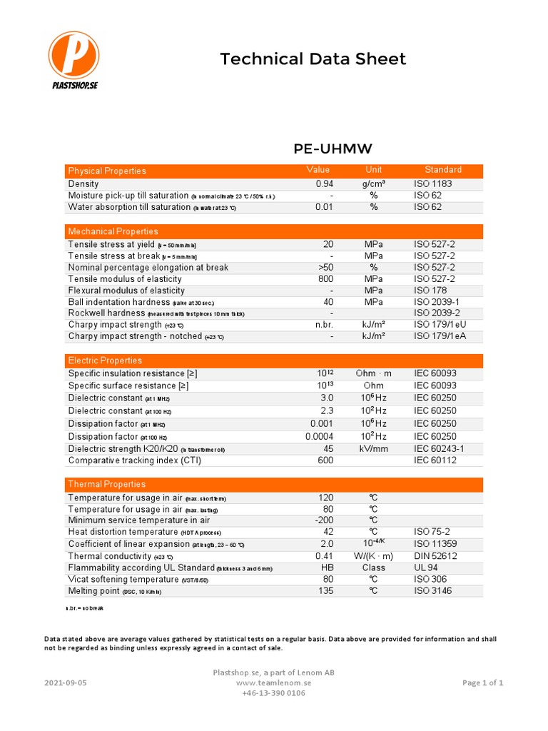 PE-UHMW Technical Data Overview | PDF | Strength Of Materials ...