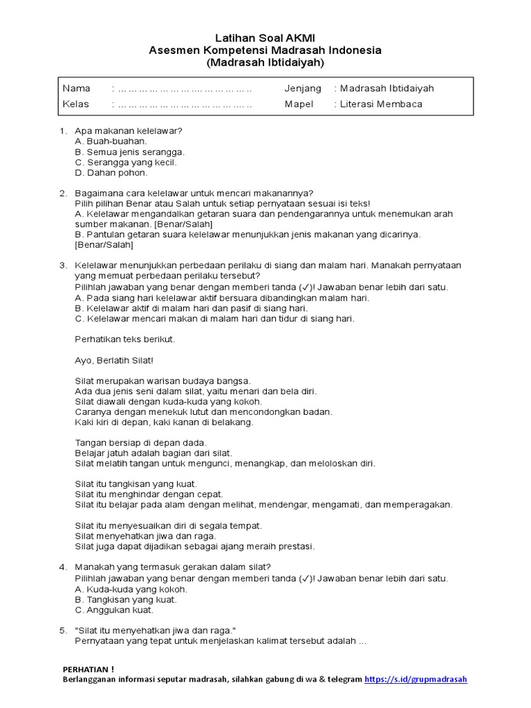 Soal akmi mi literasi membaca pdf