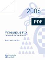 Presupuesto analítico de la Universidad de Alcalá para el año 2006 por departamentos (menos de