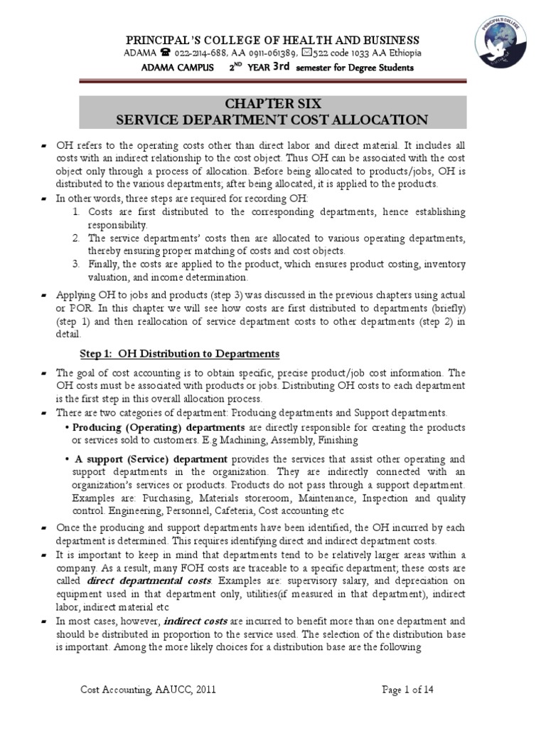 Chapter 6 Service DPT Cost Allocation 2010 PDF Long Run And Short