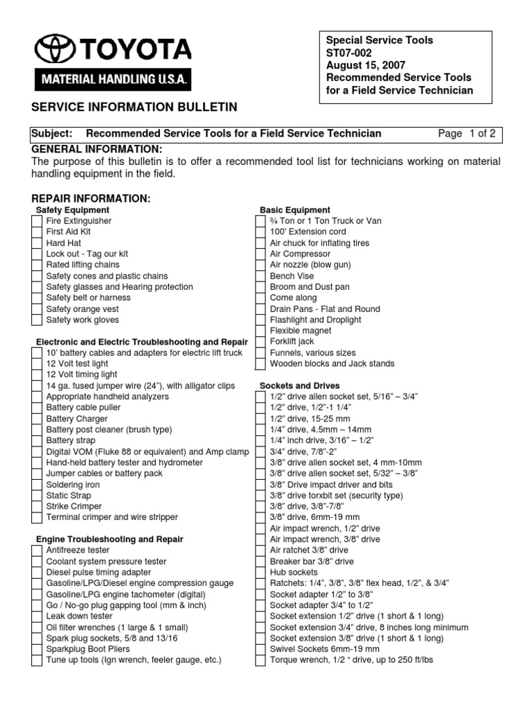 Field Service Technician Tool List | PDF | Mechanical Engineering ...