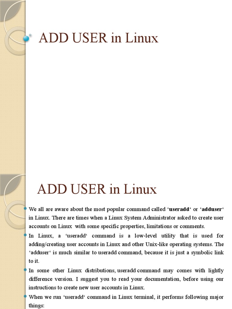 Add User Commands in Linux Guide | PDF | User (Computing) | Software