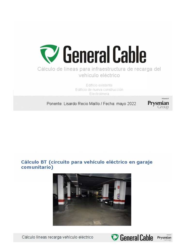General Cable Calculo de CABLE Recarga Vehiculo Electrico GENERAL CABLE PDF