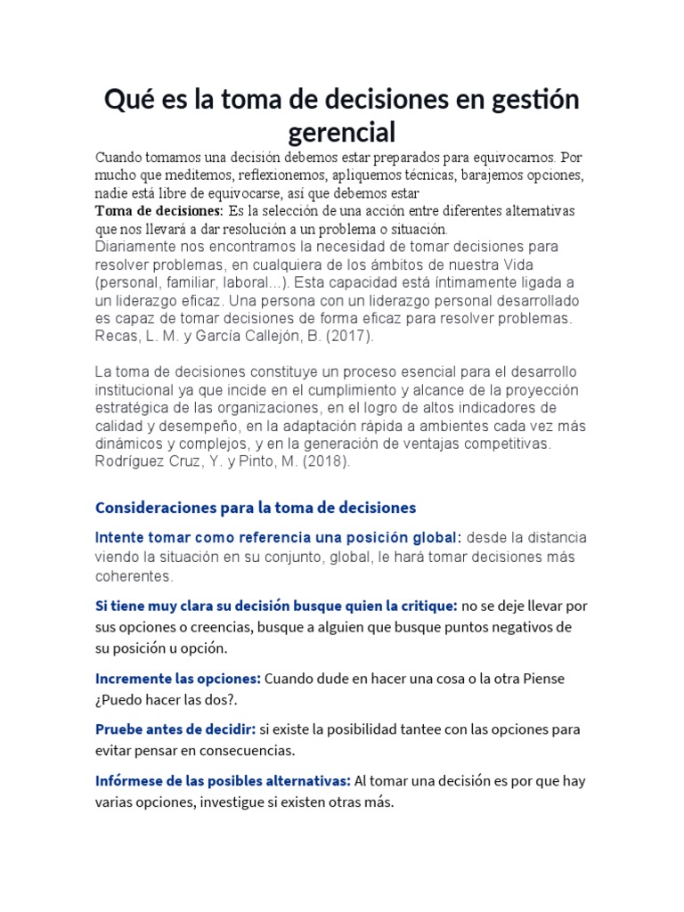 Toma de Decisiones en Gestión Gerencial | PDF | Toma de decisiones ...