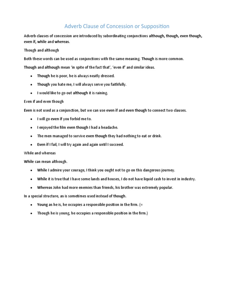 Adverb Clause of Concession or Supposition | PDF