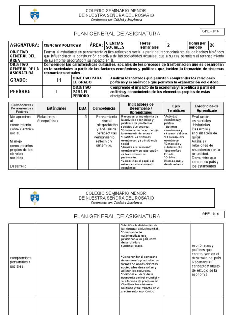 Plan General de Estudios 2023 Grado 11 | PDF | Sociedad | Conocimiento