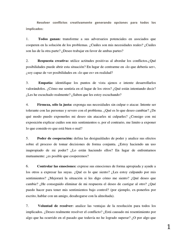 Resolución Creativa de Conflictos | PDF | Persuasión | Las emociones