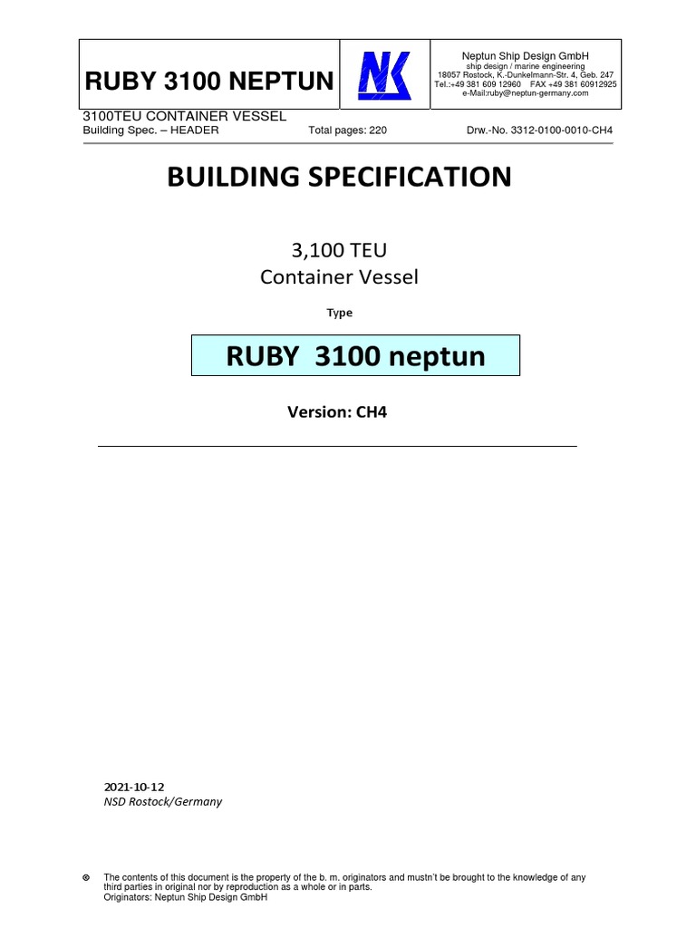 RUBY 3100 - SPECIFICATION-Rev. CH4 - 2021-10-12 | PDF | Ships | Cargo