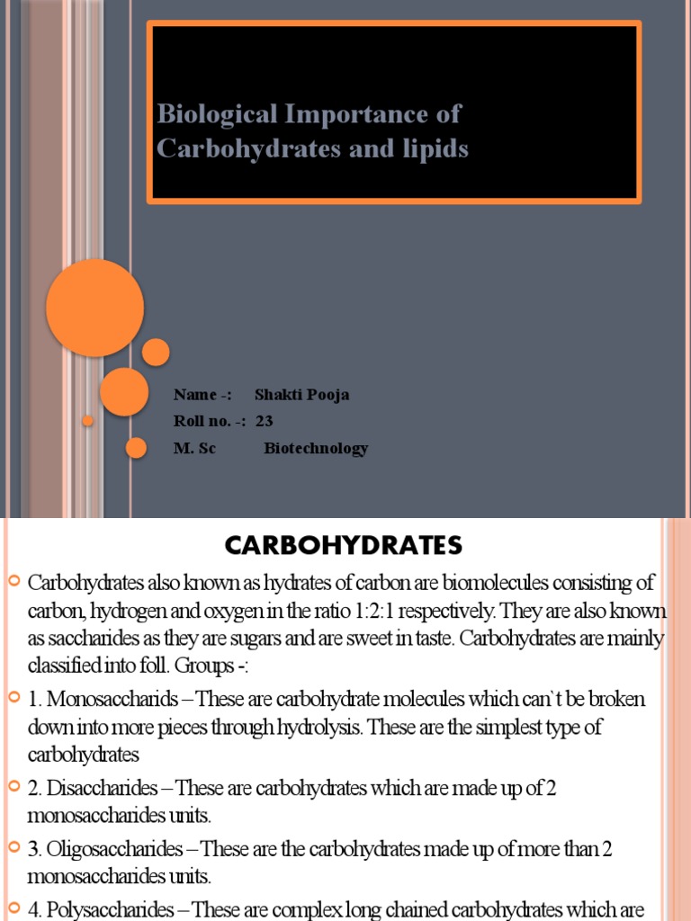 Biological Importance of Carbohydrates & Lipids | PDF | Carbohydrates ...