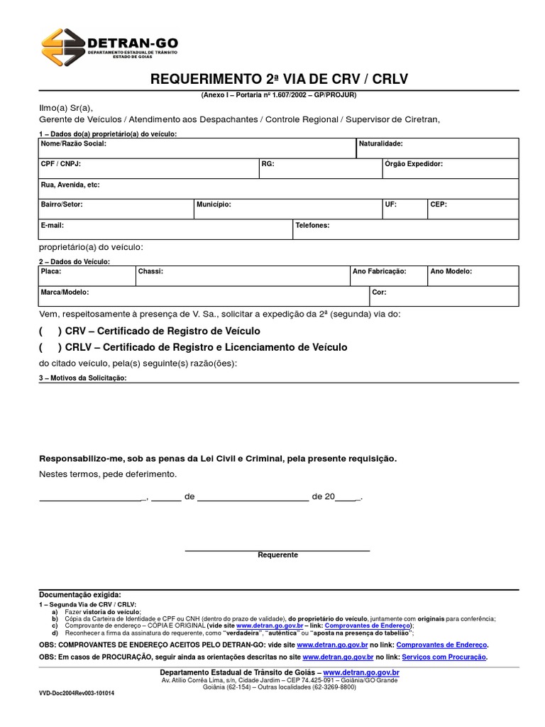 Requerimento 2a Via de CRV Ou CRLV PDF