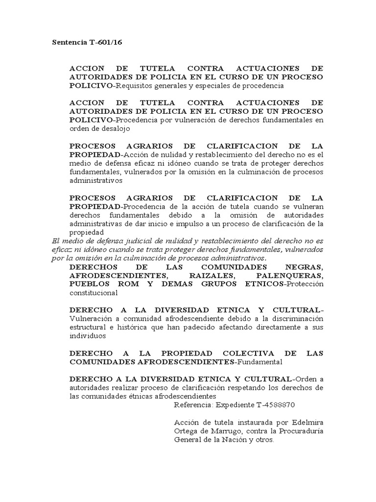 Sentencia - T 601 16 | PDF | Debido al proceso | Sentencia (ley)