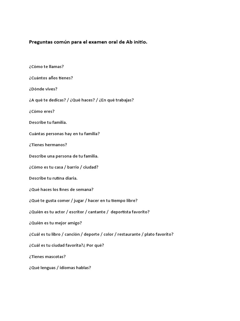 Preguntas para examen oral Ab initio | PDF