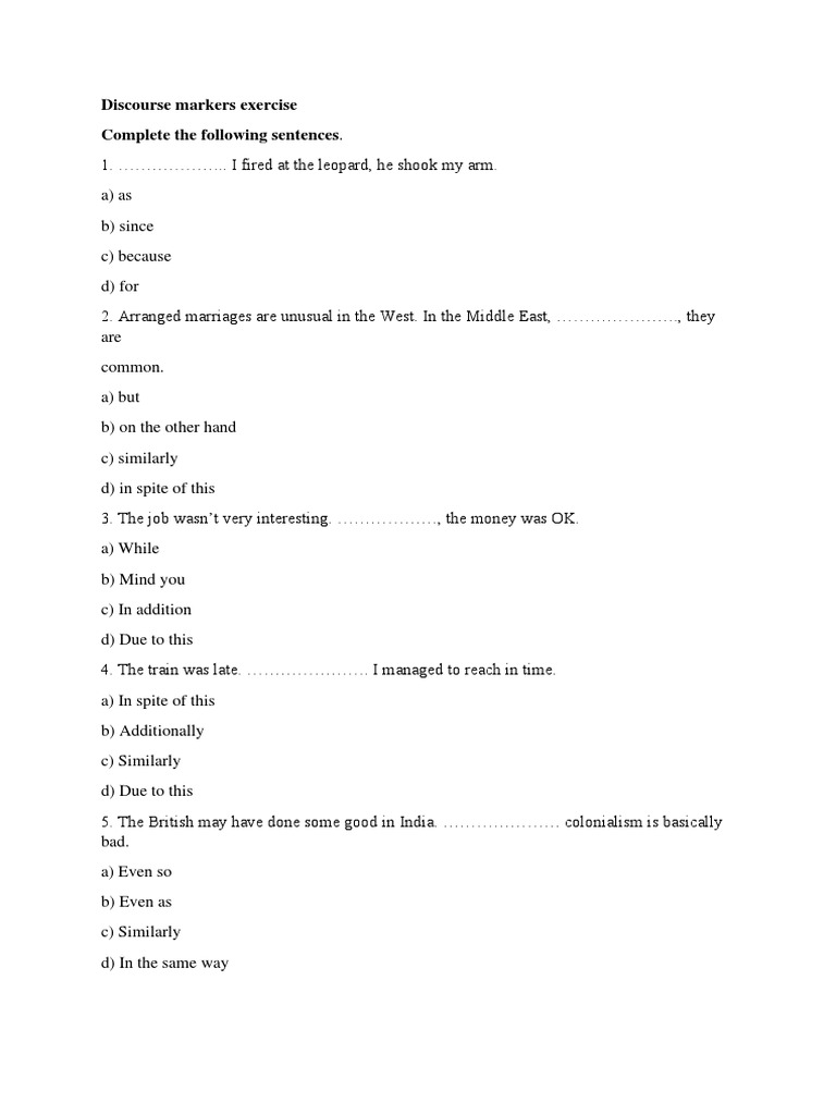 Discourse Markers Exercise Pdf