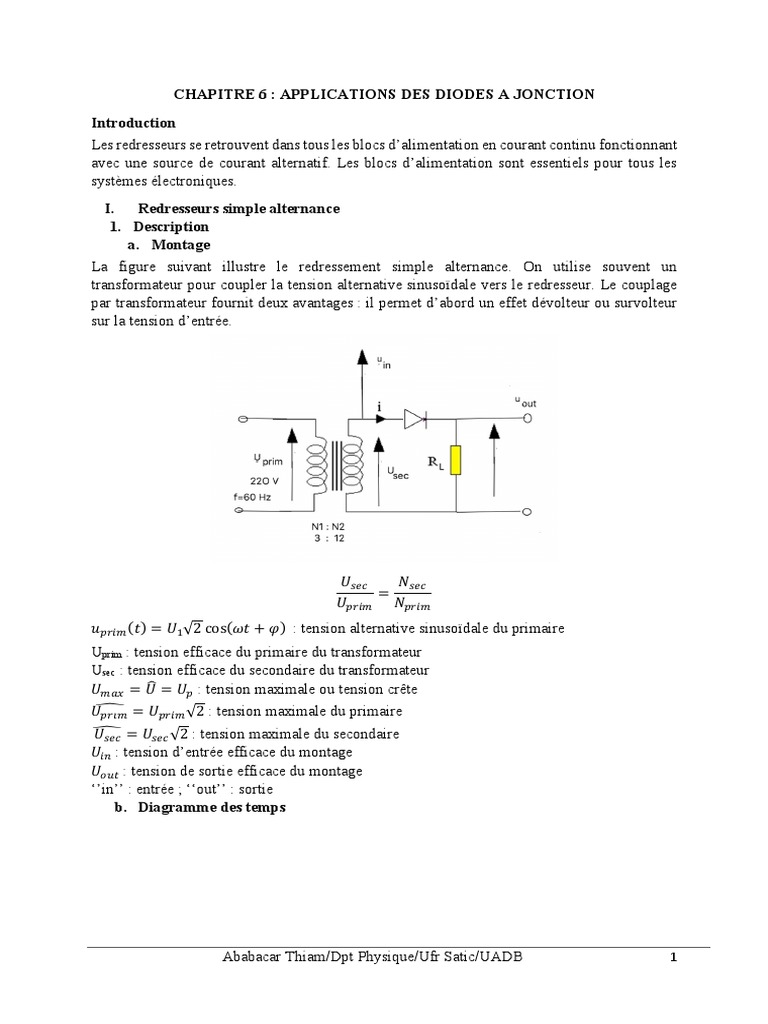 Cours 6 Applications Des Diodes Jonction Download Free PDF