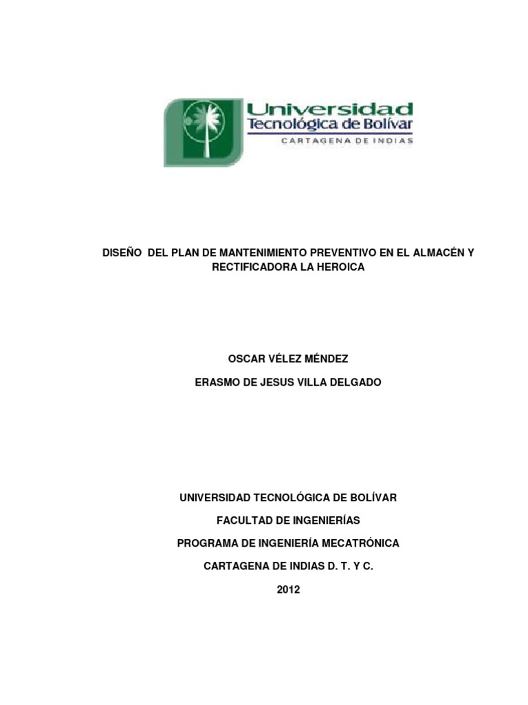 Plan De Matto Pdf Ingeniería De Confiabilidad Calidad Comercial